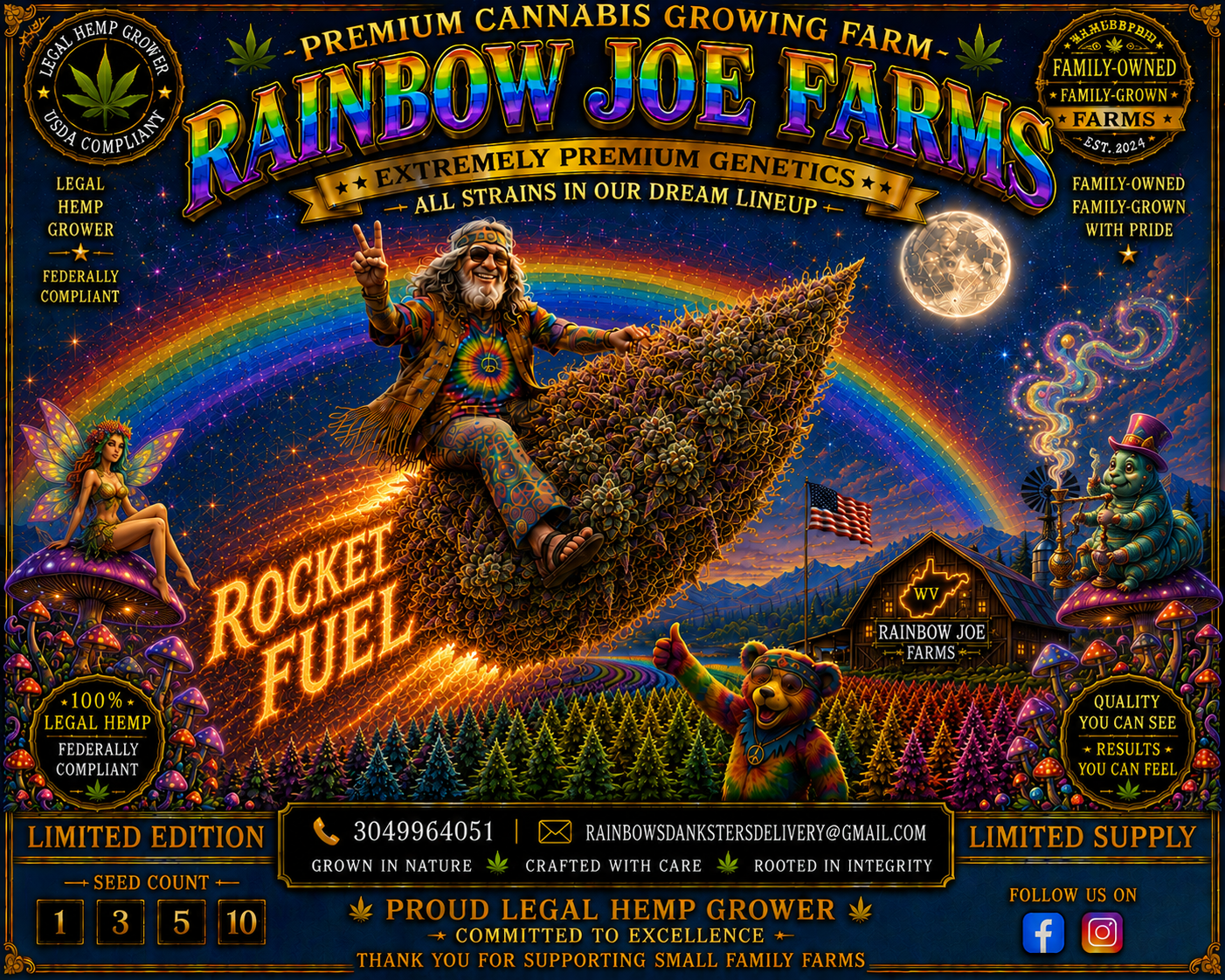 Rainbow Joe's Farm psychedelic rainbow farm artwork