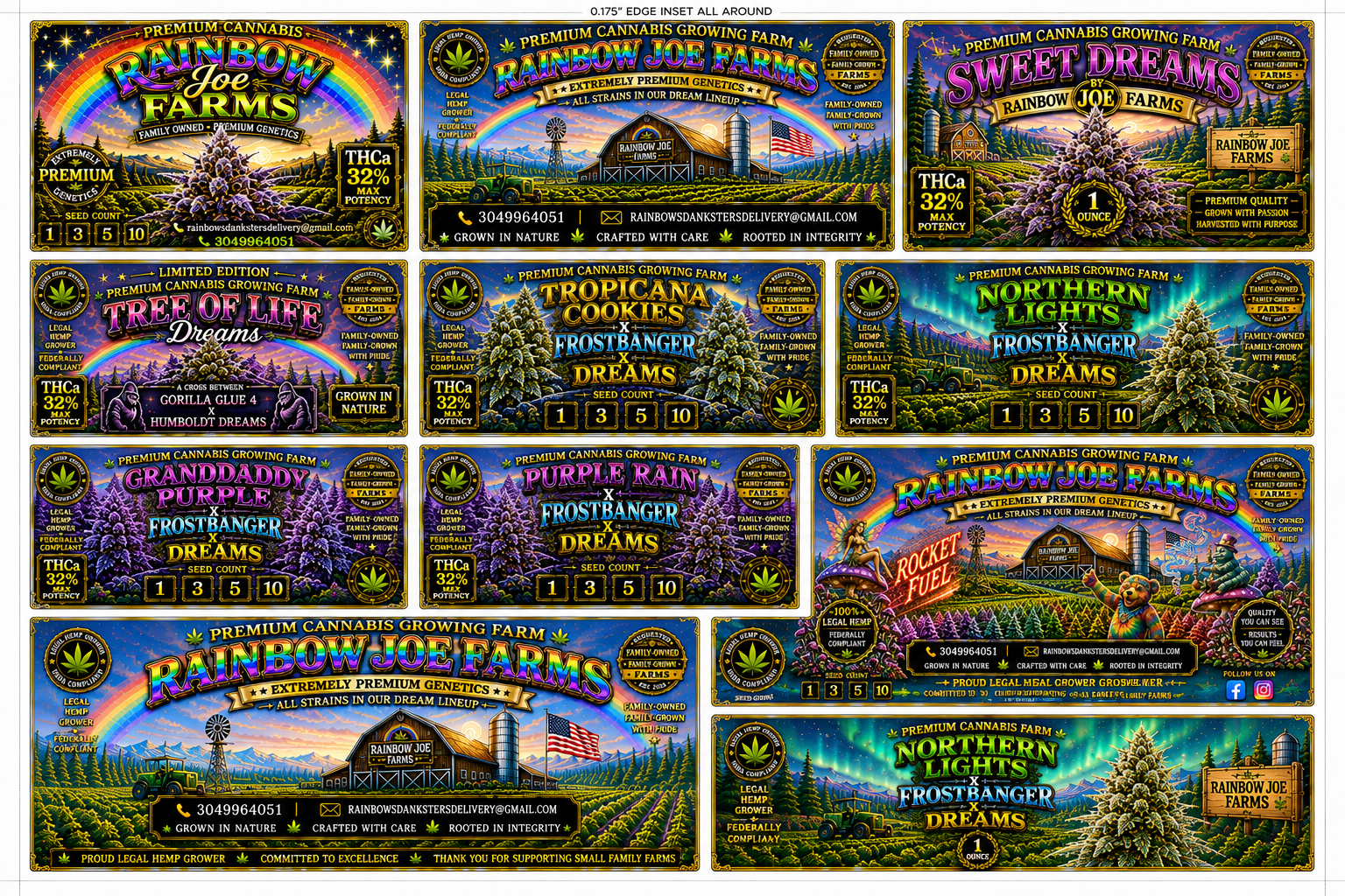 Rainbow Joe's Farm strain artwork collection